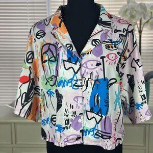 Colorful Abstract Print Button-Up Shirt